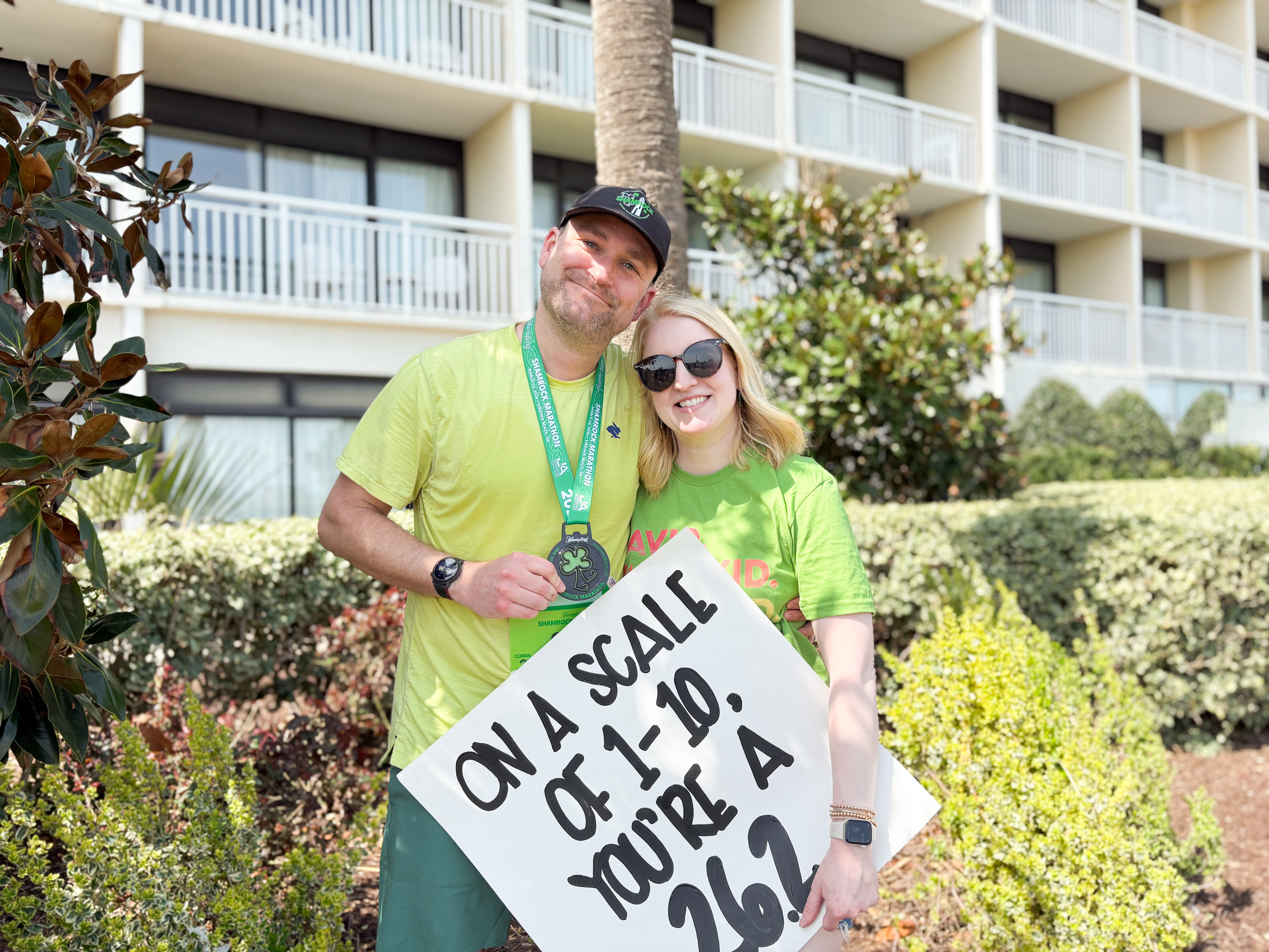 David Edgar after finishing the Shamrock Marathon 2026, holding a finisher medal